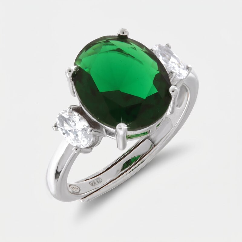 Anello in Argento 925 con zircone verde - BYSIMON gioielli