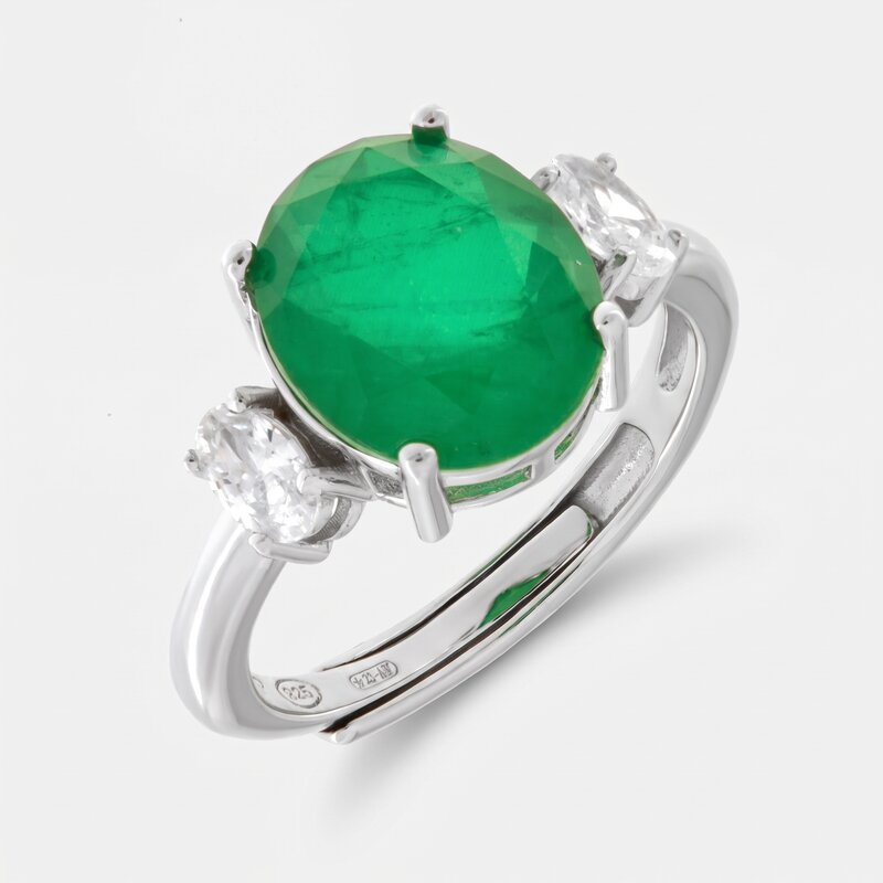 Anello in Argento 925 con zircone verde smeraldo - BYSIMON gioielli