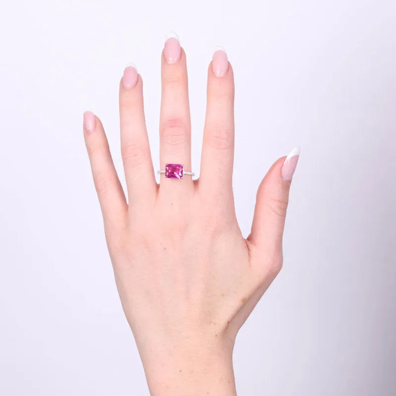 Anello in Argento 925 quadrato rosa con zirconi