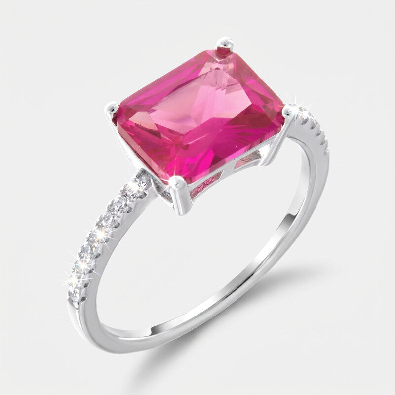 Anello in Argento 925 quadrato rosa con zirconi - BYSIMON gioielli