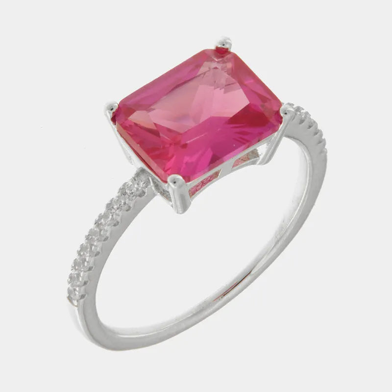 Anello in Argento 925 quadrato rosa con zirconi