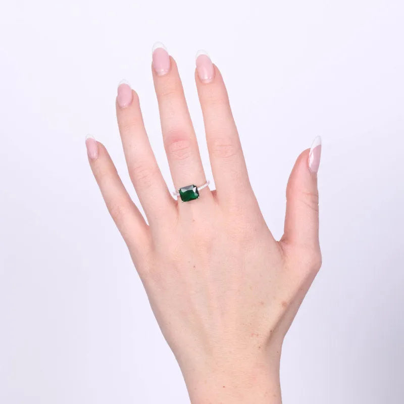 Anello in Argento 925 quadrato verde con zirconi