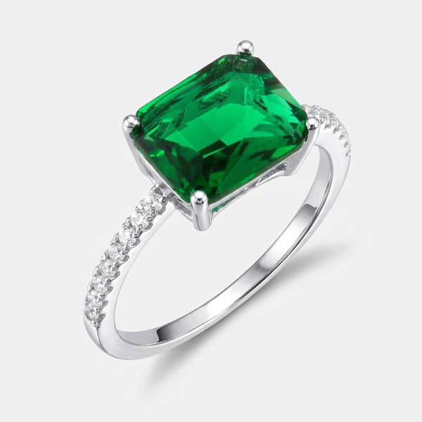 Anello in Argento 925 quadrato verde con zirconi - BYSIMON gioielli