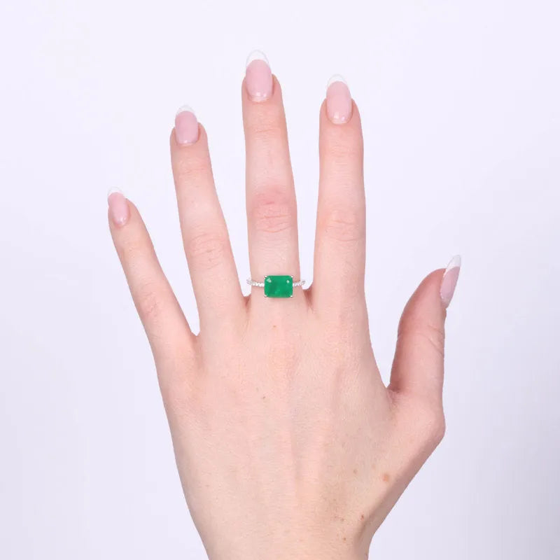 Anello in Argento 925 quadrato verde smeraldo con zirconi