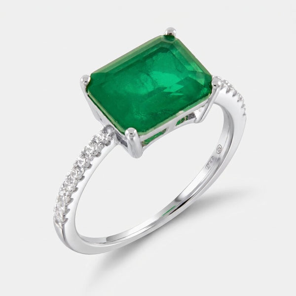 Anello in Argento 925 quadrato verde smeraldo con zirconi - BYSIMON gioielli