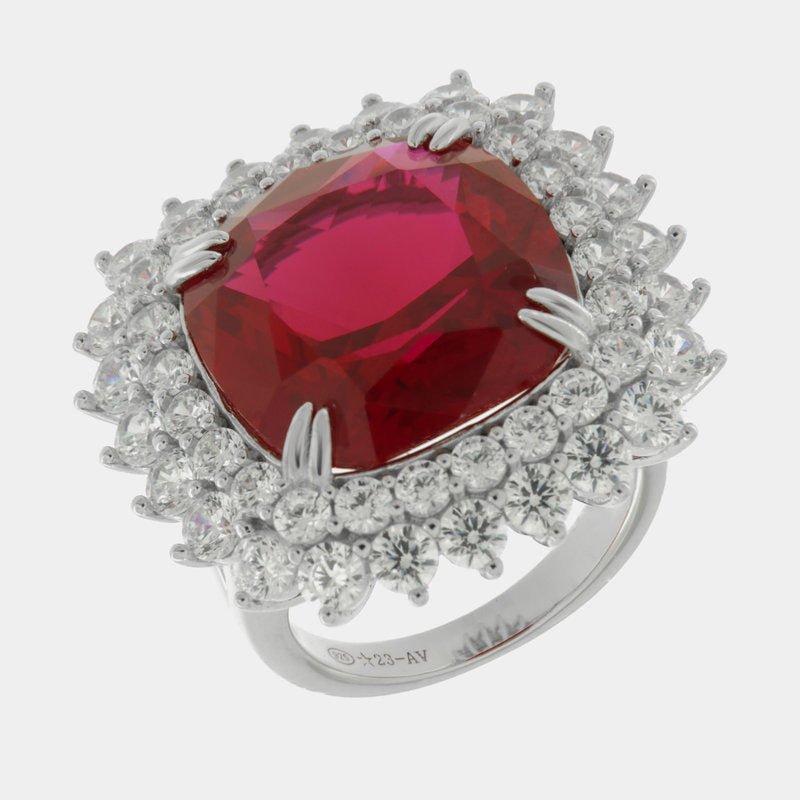 Anello in Argento 925 quadrato con zircone rosso SIMEONE - gioiello BySimon
