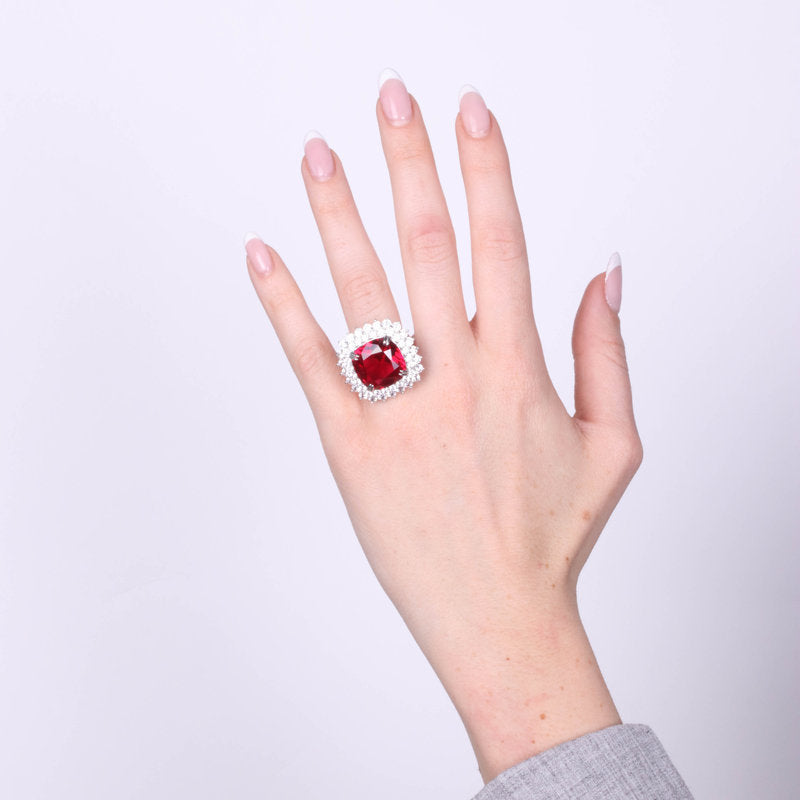 Anello in Argento 925 quadrato con zircone rosso SIMEONE - gioiello BySimon