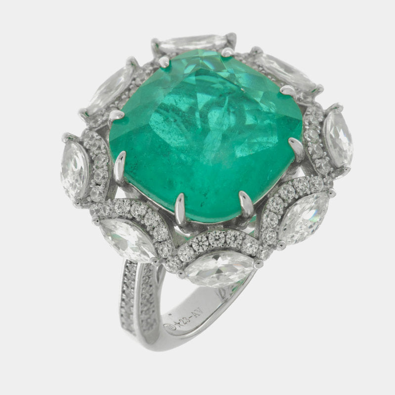 Anello in Argento 925 con zircone verde impreziosito da zirconi trasparenti SIMEONE - gioiello BySimon