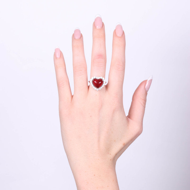 Anello in Argento 925 cuore rosso con zirconi trasparenti SIMEONE - gioiello BySimon