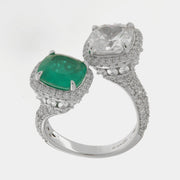 Anello in Argento 925 contrariè con zircone verde e trasparente