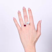 Anello in Argento 925 contrariè con zircone rosso e trasparente