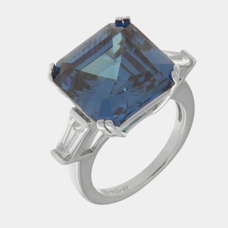 Anello in Argento 925 quadrato con zircone blu SIMEONE - gioiello BySimon