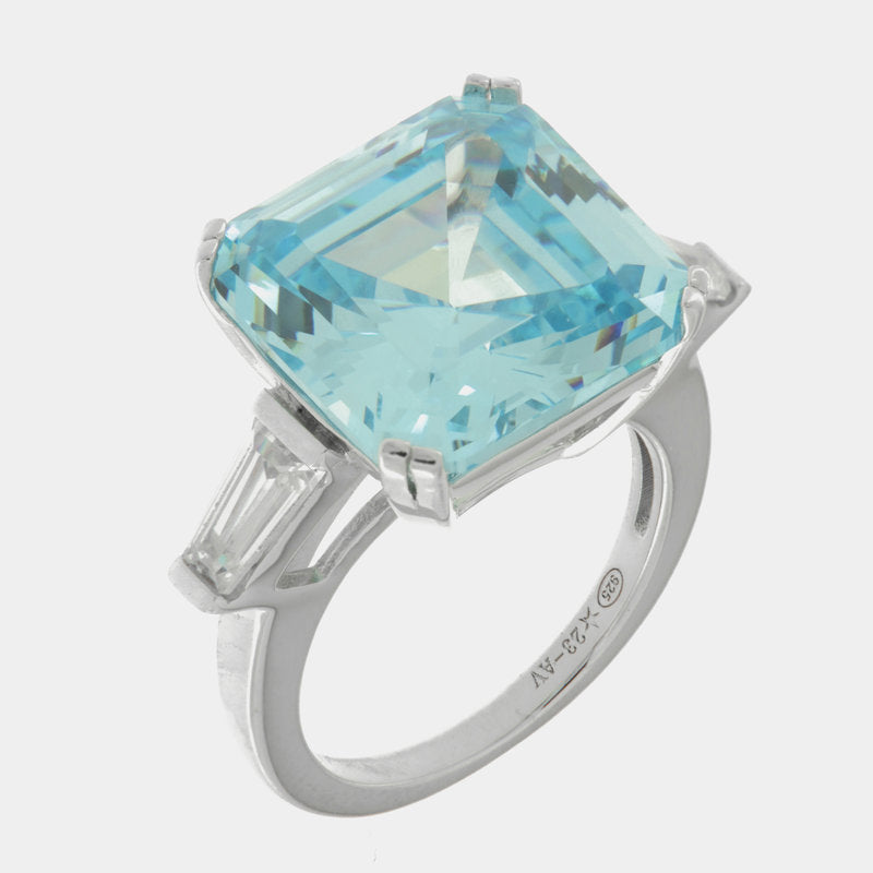 Anello in Argento 925 quadrato con zircone acqua SIMEONE - gioiello BySimon