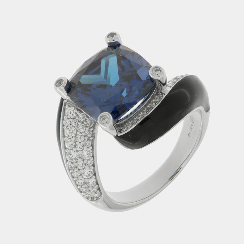 Anello in Argento 925 contrarie con zircone blu SIMEONE - gioiello BySimon
