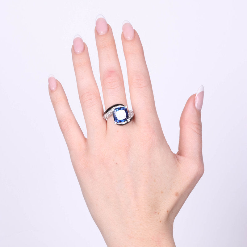 Anello in Argento 925 contrarie con zircone blu SIMEONE - gioiello BySimon