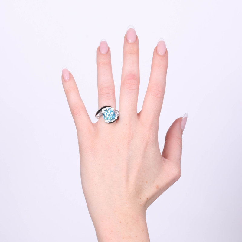 Anello in Argento 925 contrarie con zircone acqua SIMEONE - gioiello BySimon