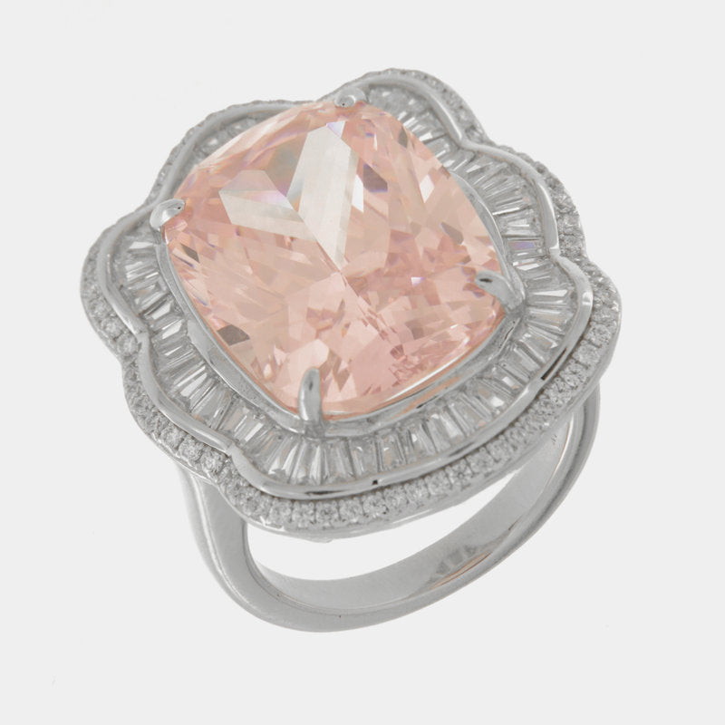 Anello in Argento 925 quadrato con zircone rosa impreziosito da zirconi trasparenti SIMEONE - gioiello BySimon