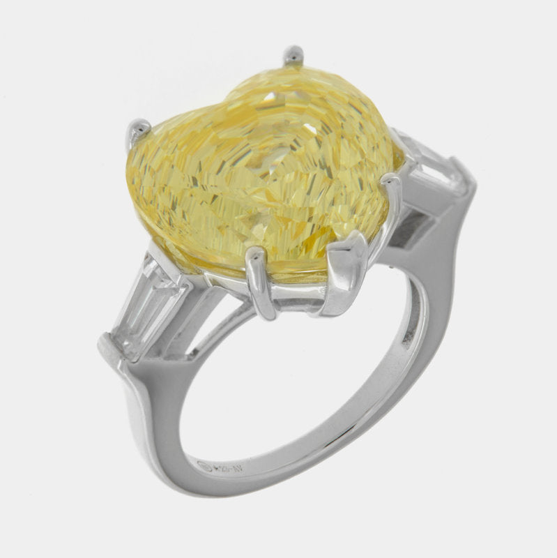 Anello in Argento 925 cuore giallo con zirconi trasparenti SIMEONE - gioiello BySimon