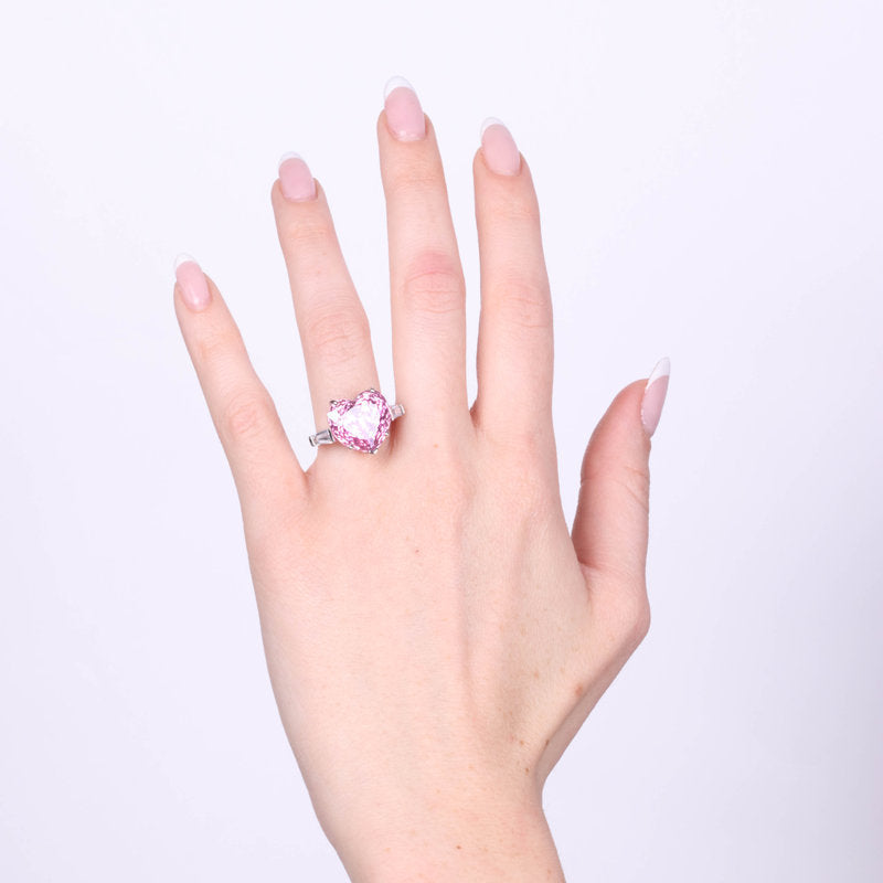 Anello in Argento 925 cuore rosa con zirconi trasparenti SIMEONE - gioiello BySimon