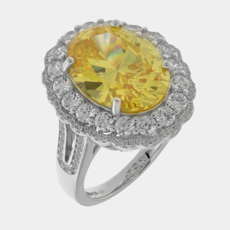 Anello in Argento 925 ovale giallo con zirconi trasparenti SIMEONE - gioiello BySimon