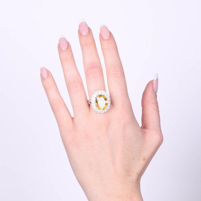 Anello in Argento 925 ovale giallo con zirconi trasparenti SIMEONE - gioiello BySimon