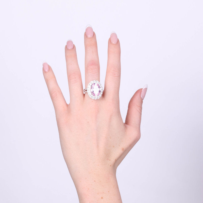 Anello in Argento 925 ovale rosa con zirconi trasparenti SIMEONE - gioiello BySimon
