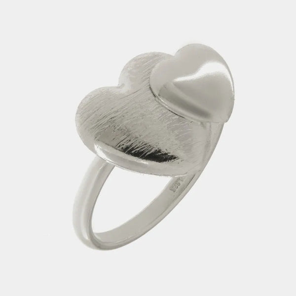 Anello in Argento 925 con doppio cuore graffiato e lucido - BYSIMON gioielli