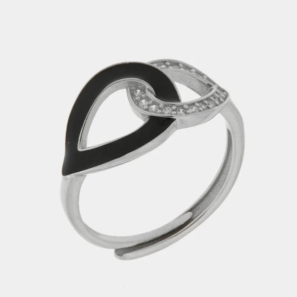 Anello in Argento 925 gocce intrecciate con smalto nero e zirconi - BYSIMON gioielli