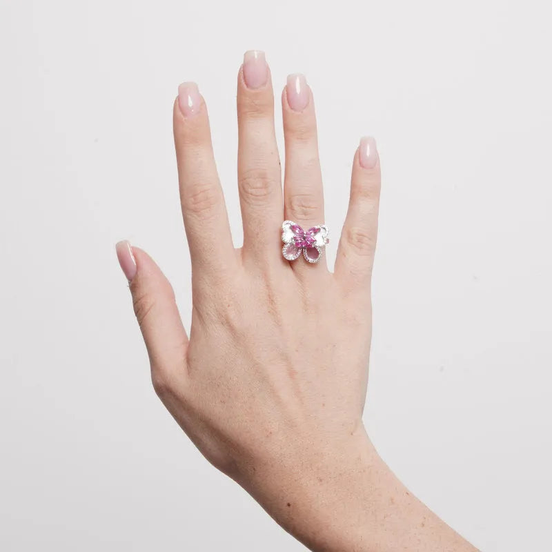 Anello in Argento 925 farfalla rosa - BYSIMON gioielli