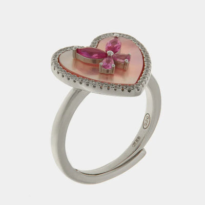 Anello in Argento 925 cuore rosa in madreperla e farfalla - BYSIMON gioielli