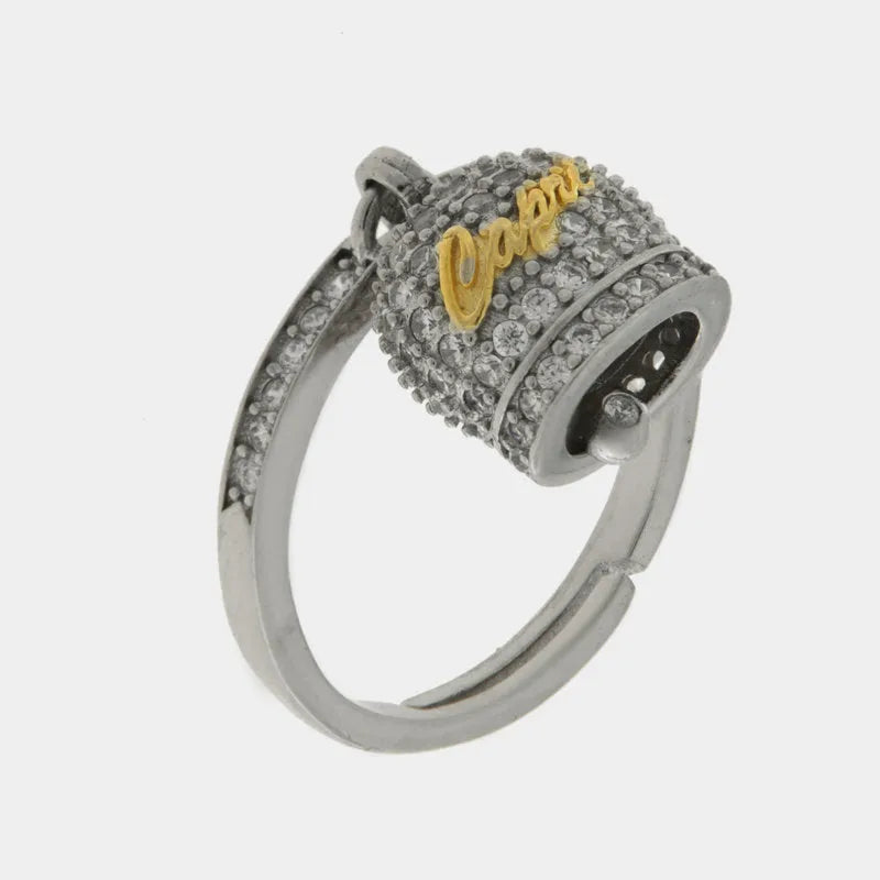 Anello in Argento 925 campanella Capri zirconata con scritta Capri dorata