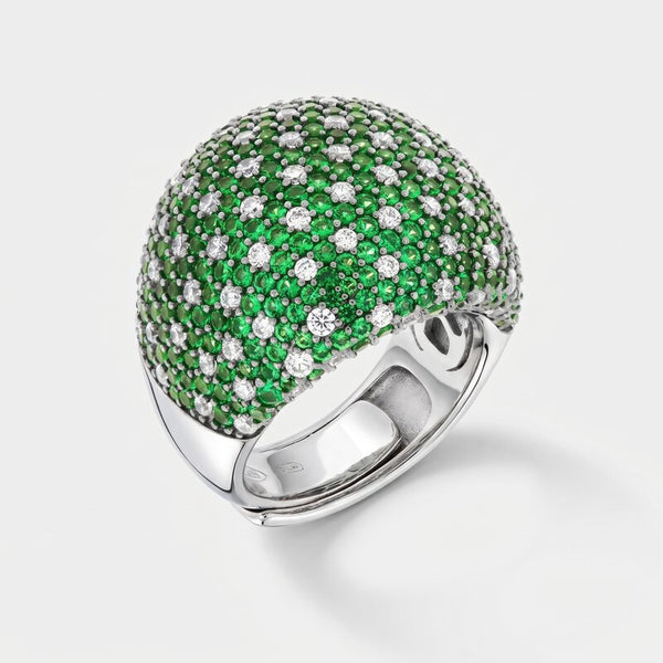 Anello in Argento 925 bombato con pave' verdi - BYSIMON gioielli