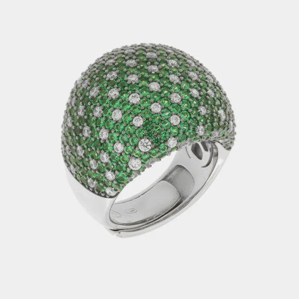 Anello in Argento 925 bombato con pave' verdi - BYSIMON gioielli