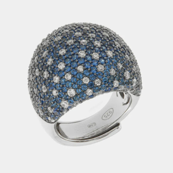 Anello in Argento 925 bombato con pave' blu - BYSIMON gioielli