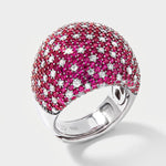 Anello in Argento 925 bombato con pave' rossi - BYSIMON gioielli