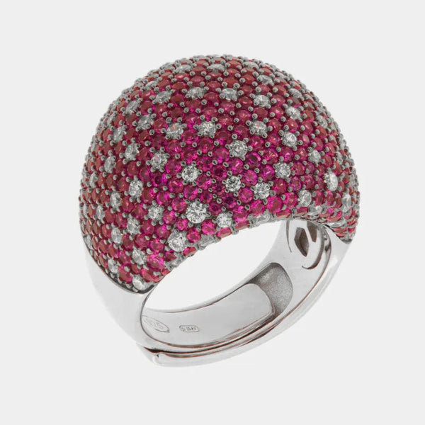 Anello in Argento 925 bombato con pave' rossi - BYSIMON gioielli