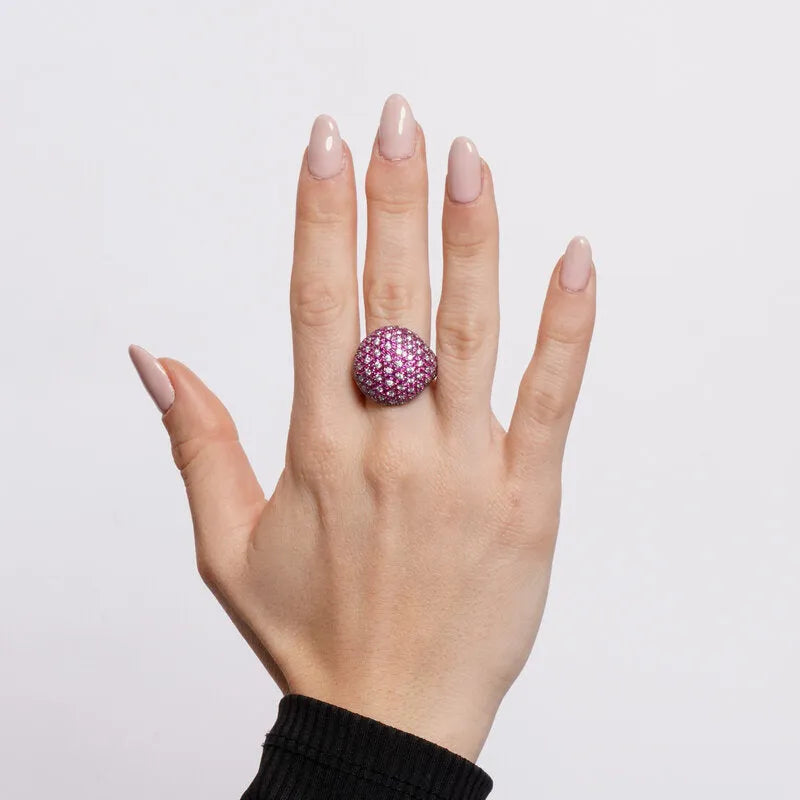 Anello in Argento 925 bombato con pave' rossi