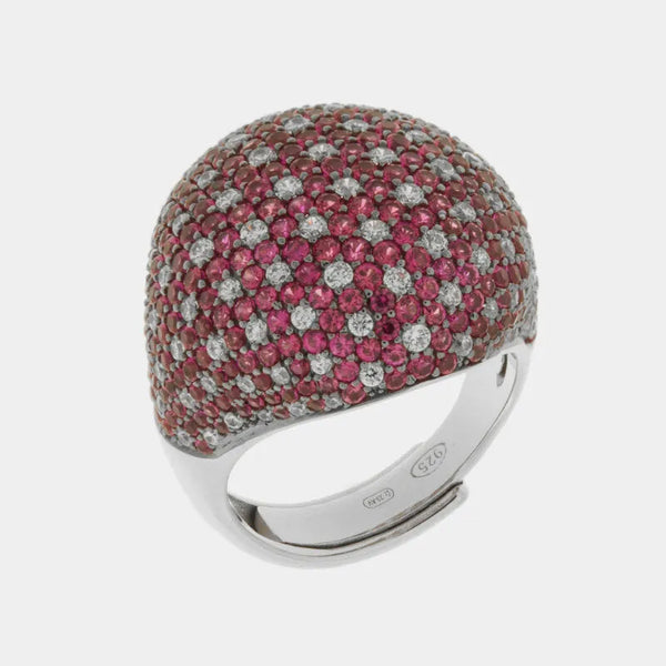 Anello in Argento 925 bombato con pave' rossi - BYSIMON gioielli