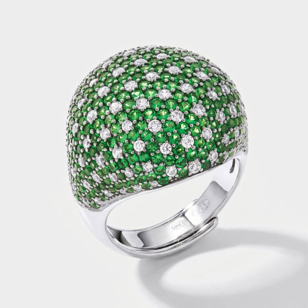 Anello in Argento 925 bombato con pave' verdi - BYSIMON gioielli