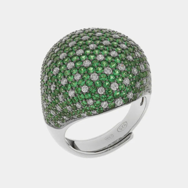 Anello in Argento 925 bombato con pave' verdi - BYSIMON gioielli
