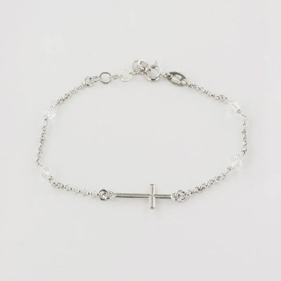 Bracciale in Argento 925 rosario con croce e cristalli bianchi