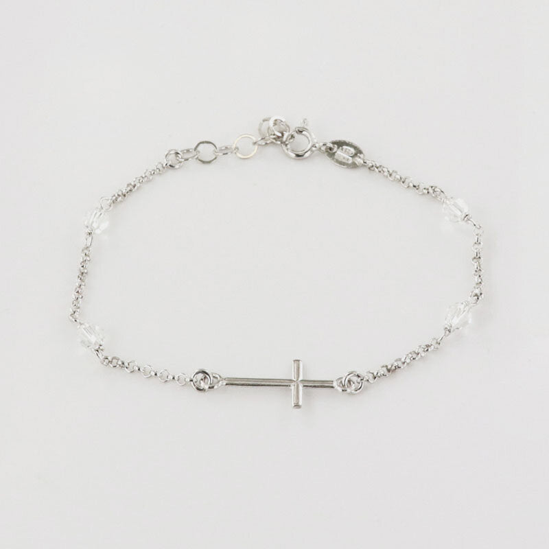Bracciale in Argento 925 rosario con croce e cristalli bianchi - BYSIMON gioielli