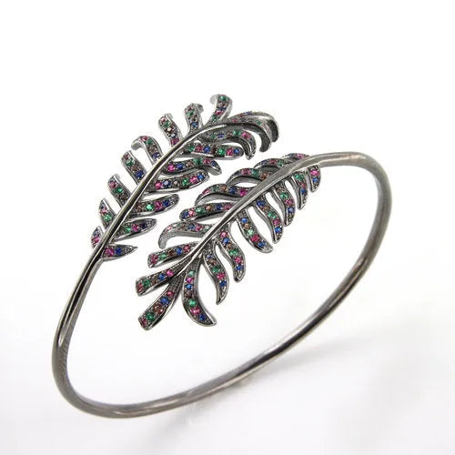 Bracciale in Argento 925  rigido con foglie multicolore
