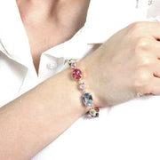 Bracciale in Argento 925 con giro di cristalli ovali bicolore nelle sfumature del rosso