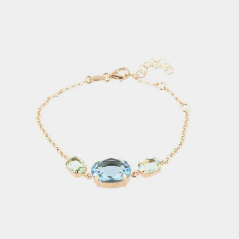 Bracciale in Argento 925 con cristallo ovale centrale e punti luce colorati ai lati