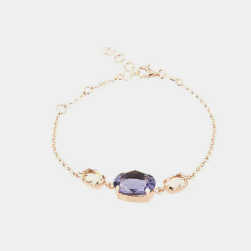 Bracciale in Argento 925 con cristallo ovale centrale e punti luce colorati ai lati