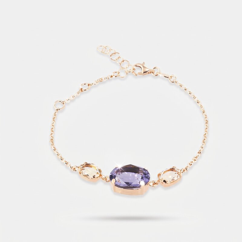 Bracciale in Argento 925 con cristallo ovale centrale e punti luce colorati ai lati - BYSIMON gioielli