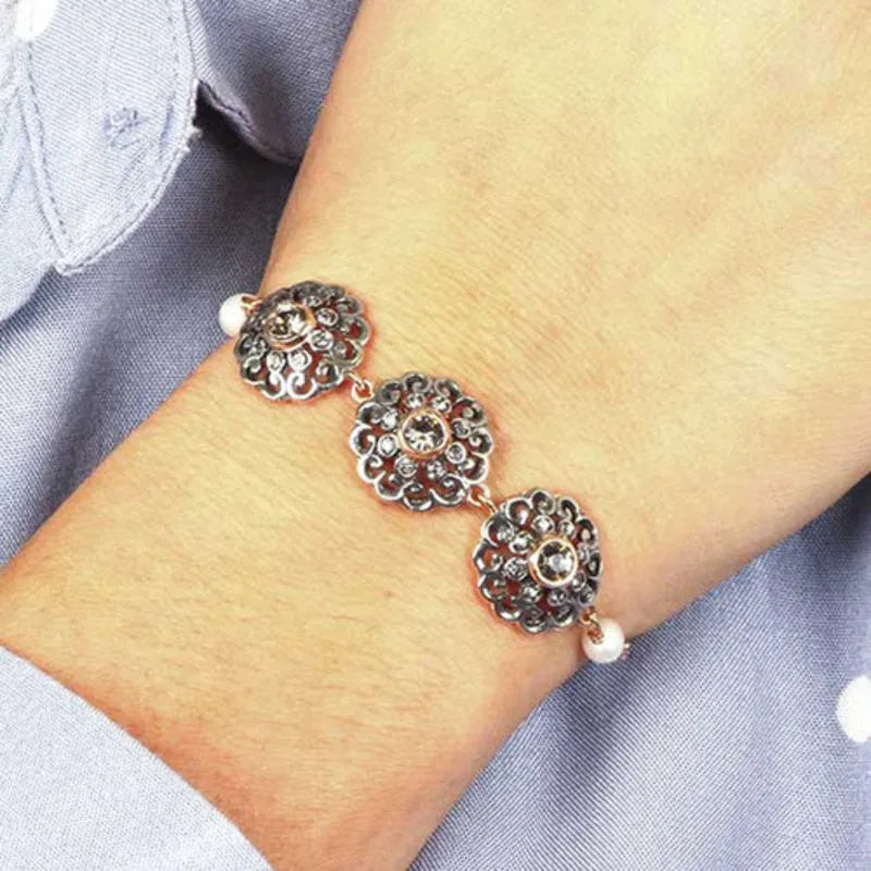 Bracciale in Argento 925 stile antico con cristalli fume' e bianchi