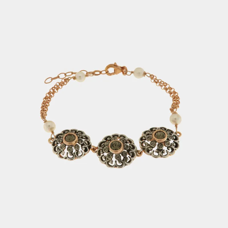 Bracciale in Argento 925 stile antico con cristalli fume' e bianchi