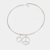 Bracciale in Argento 925 rigido con simbolo pace e cristallo bianco pendenti